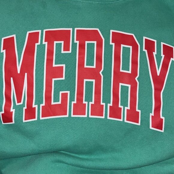 December 25th Crewneck Sweatshirt Adult XXL Green Merry Long Sleeve Fleece EUC - Picture 3 of 7